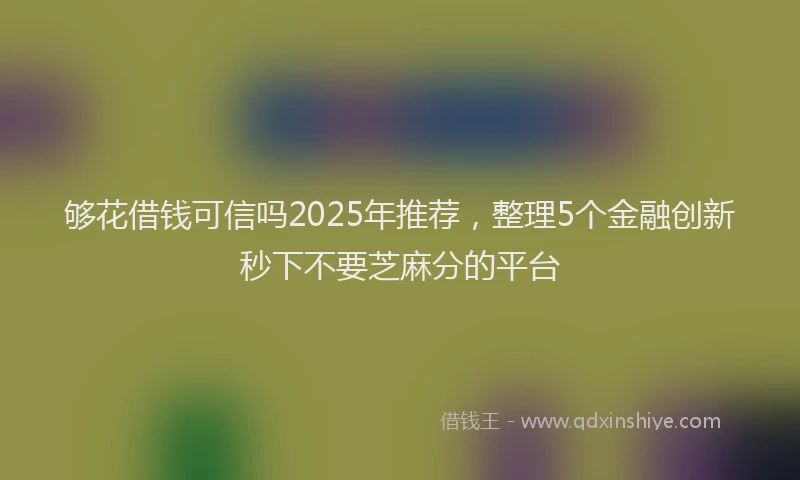 够花借钱可信吗2025年推荐，整理5个金融创新秒下不要芝麻分的平台