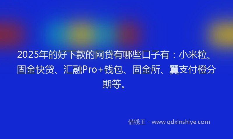 2025年的好下款的网贷有哪些口子有：小米粒、固金快贷、汇融Pro+钱包、固金所、翼支付橙分期等。