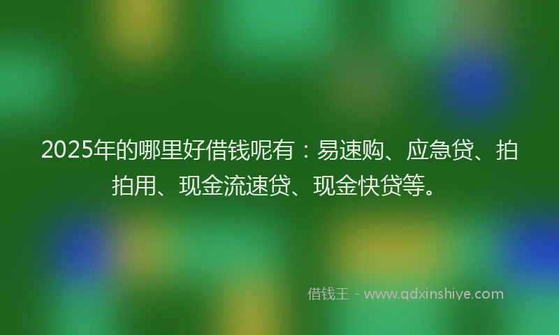 2025年的哪里好借钱呢有：易速购、应急贷、拍拍用、现金流速贷、现金快贷等。