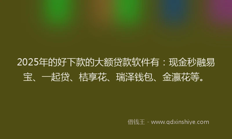 2025年的好下款的大额贷款软件有：现金秒融易宝、一起贷、桔享花、瑞泽钱包、金瀛花等。