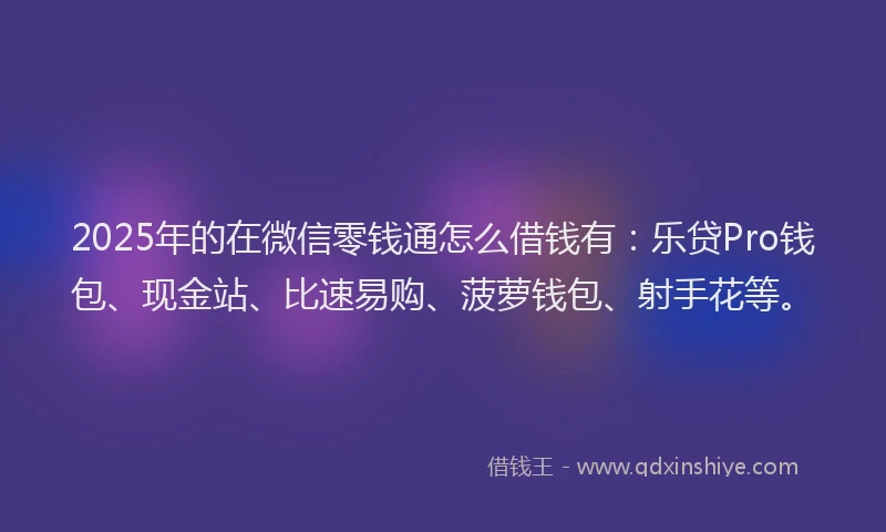 2025年的在微信零钱通怎么借钱有：乐贷Pro钱包、现金站、比速易购、菠萝钱包、射手花等。