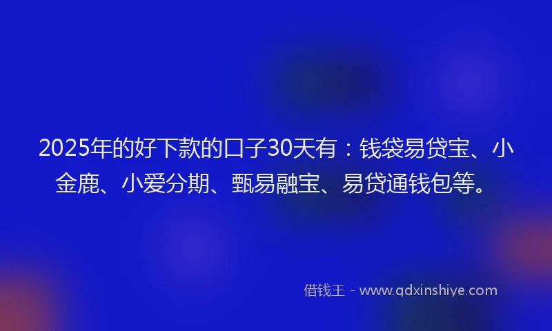 2025年的好下款的口子30天有：钱袋易贷宝、小金鹿、小爱分期、甄易融宝、易贷通钱包等。