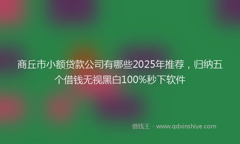 商丘市小额贷款公司有哪些2025年推荐，归纳五个借钱无视黑白100%秒下软件