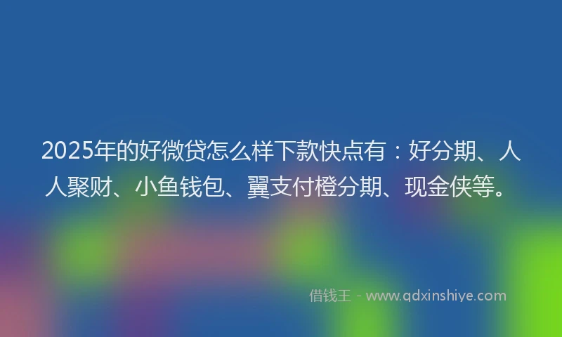 2025年的好微贷怎么样下款快点有：好分期、人人聚财、小鱼钱包、翼支付橙分期、现金侠等。