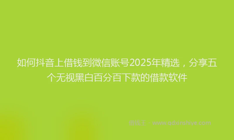 如何抖音上借钱到微信账号2025年精选，分享五个无视黑白百分百下款的借款软件