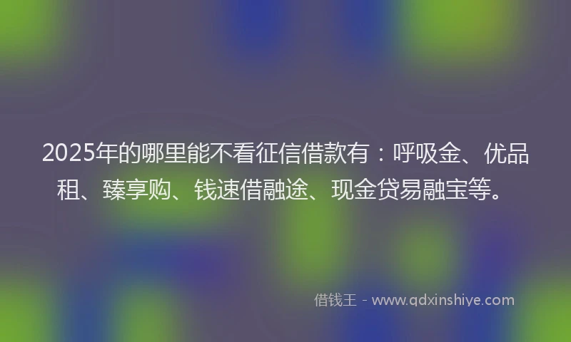 2025年的哪里能不看征信借款有：呼吸金、优品租、臻享购、钱速借融途、现金贷易融宝等。