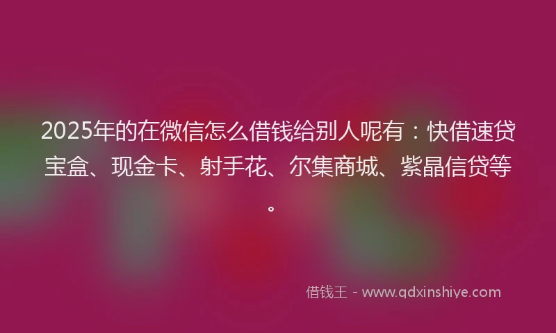 2025年的在微信怎么借钱给别人呢有：快借速贷宝盒、现金卡、射手花、尔集商城、紫晶信贷等。