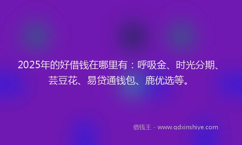 2025年的好借钱在哪里有：呼吸金、时光分期、芸豆花、易贷通钱包、鹿优选等。