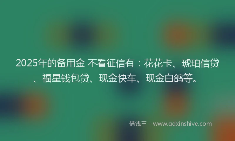 2025年的备用金 不看征信有：花花卡、琥珀信贷、福星钱包贷、现金快车、现金白鸽等。