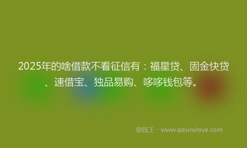 2025年的啥借款不看征信有：福星贷、固金快贷、速借宝、独品易购、哆哆钱包等。