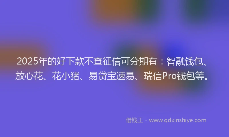 2025年的好下款不查征信可分期有：智融钱包、放心花、花小猪、易贷宝速易、瑞信Pro钱包等。