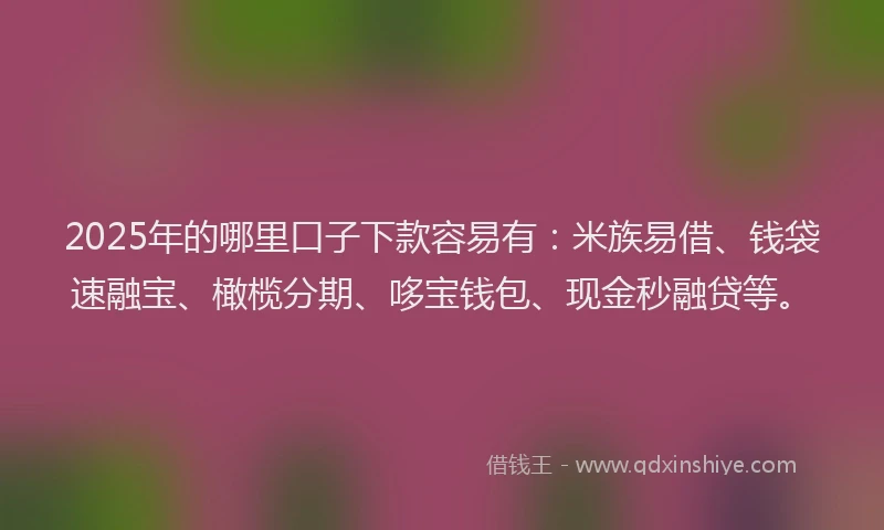 2025年的哪里口子下款容易有：米族易借、钱袋速融宝、橄榄分期、哆宝钱包、现金秒融贷等。