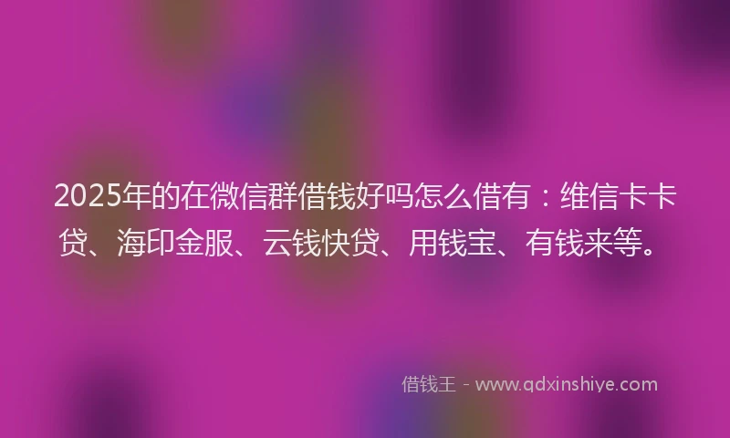 2025年的在微信群借钱好吗怎么借有：维信卡卡贷、海印金服、云钱快贷、用钱宝、有钱来等。