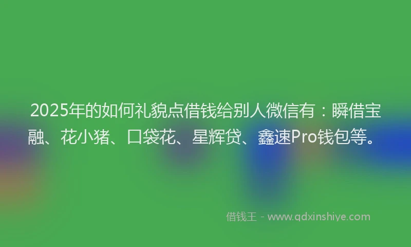 2025年的如何礼貌点借钱给别人微信有：瞬借宝融、花小猪、口袋花、星辉贷、鑫速Pro钱包等。