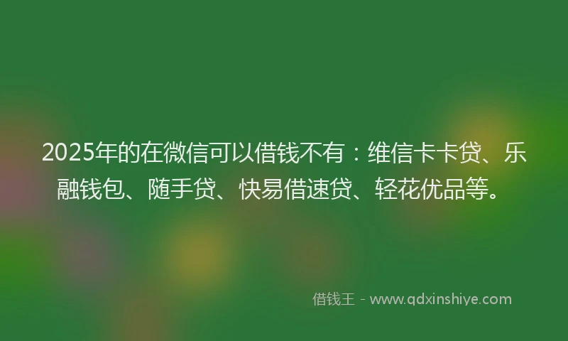 2025年的在微信可以借钱不有：维信卡卡贷、乐融钱包、随手贷、快易借速贷、轻花优品等。