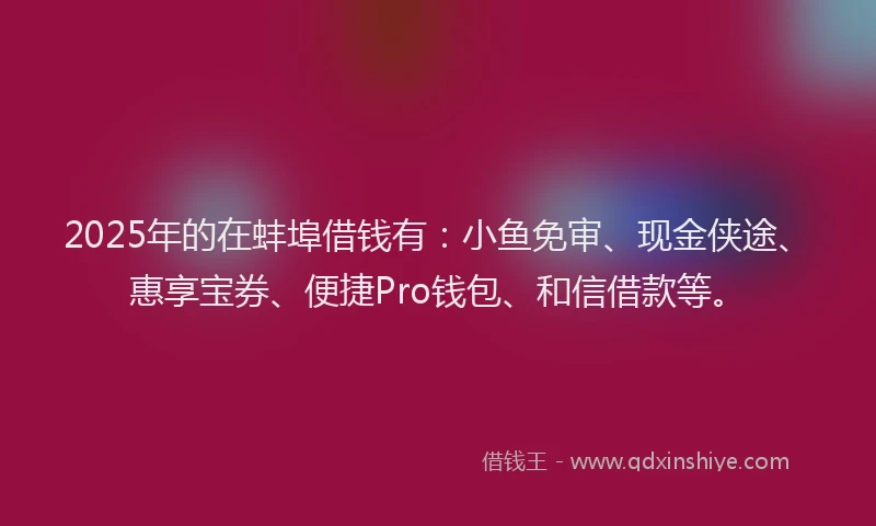 2025年的在蚌埠借钱有：小鱼免审、现金侠途、惠享宝券、便捷Pro钱包、和信借款等。