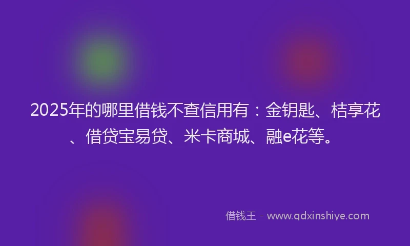 2025年的哪里借钱不查信用有：金钥匙、桔享花、借贷宝易贷、米卡商城、融e花等。