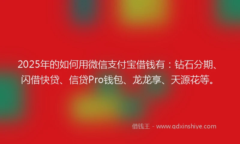 2025年的如何用微信支付宝借钱有：钻石分期、闪借快贷、信贷Pro钱包、龙龙享、天源花等。