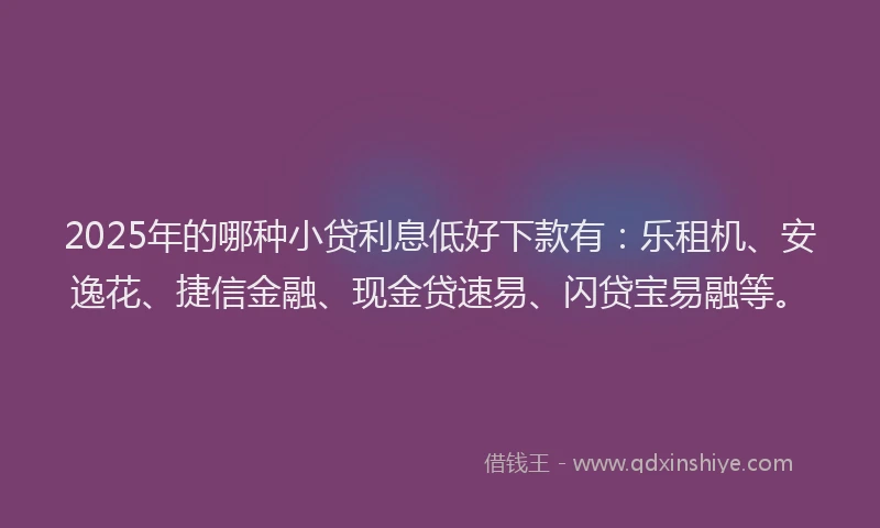 2025年的哪种小贷利息低好下款有：乐租机、安逸花、捷信金融、现金贷速易、闪贷宝易融等。