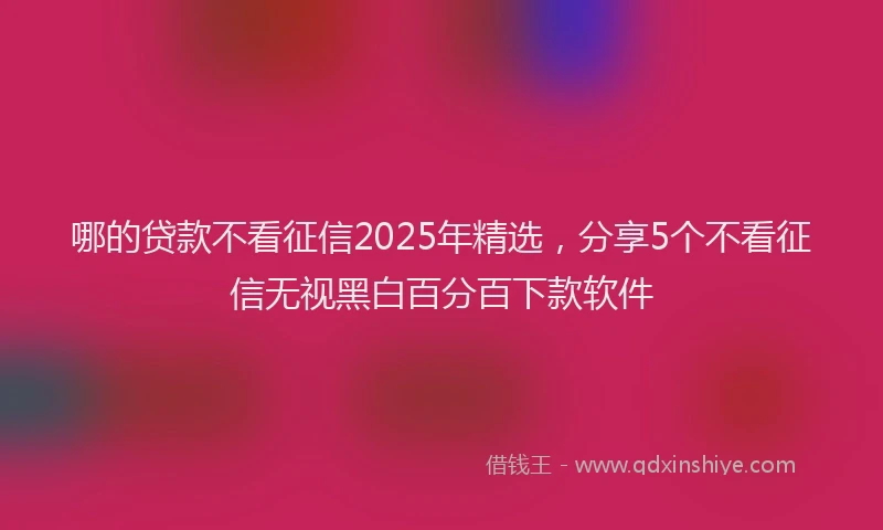 哪的贷款不看征信2025年精选，分享5个不看征信无视黑白百分百下款软件