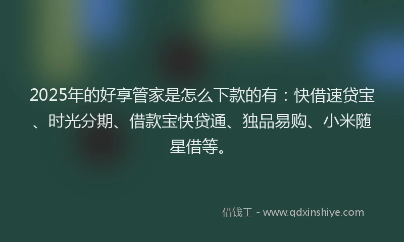 2025年的好享管家是怎么下款的有：快借速贷宝、时光分期、借款宝快贷通、独品易购、小米随星借等。