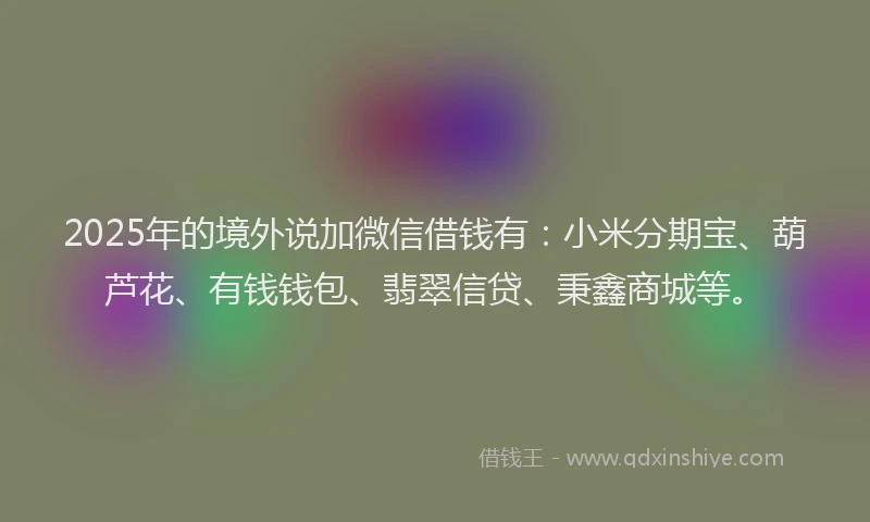 2025年的境外说加微信借钱有：小米分期宝、葫芦花、有钱钱包、翡翠信贷、秉鑫商城等。
