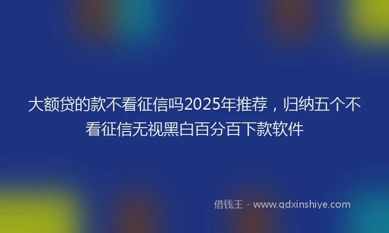 大额贷的款不看征信吗2025年推荐，归纳五个不看征信无视黑白百分百下款软件