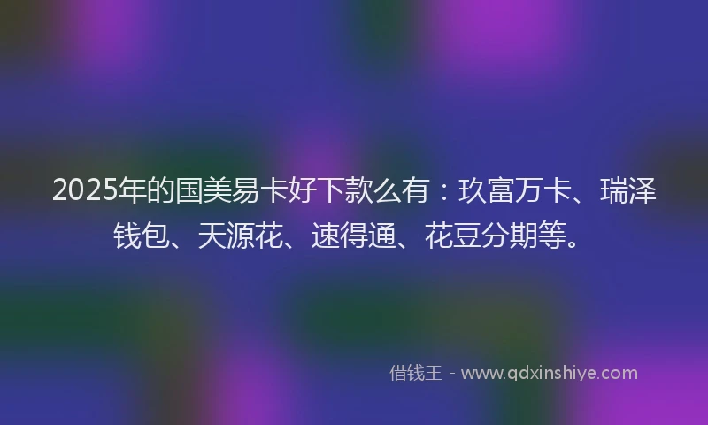 2025年的国美易卡好下款么有：玖富万卡、瑞泽钱包、天源花、速得通、花豆分期等。