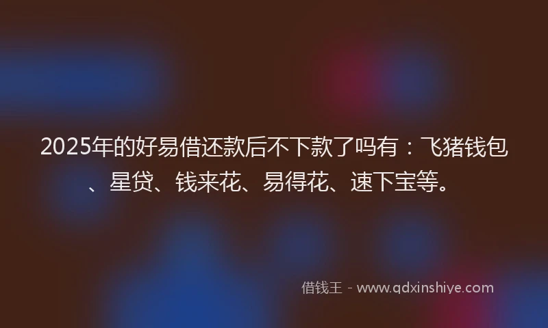 2025年的好易借还款后不下款了吗有：飞猪钱包、星贷、钱来花、易得花、速下宝等。