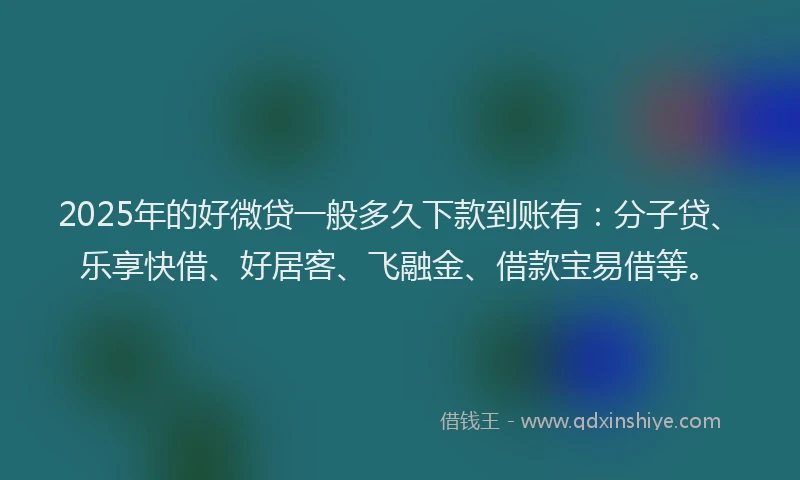 2025年的好微贷一般多久下款到账有：分子贷、乐享快借、好居客、飞融金、借款宝易借等。
