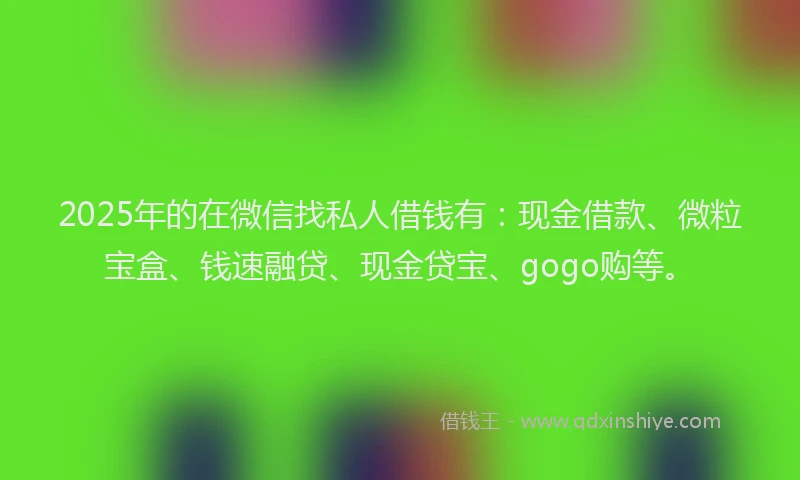 2025年的在微信找私人借钱有：现金借款、微粒宝盒、钱速融贷、现金贷宝、gogo购等。