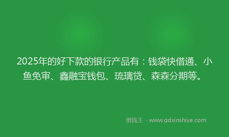 2025年的好下款的银行产品有：钱袋快借通、小鱼免审、鑫融宝钱包、琉璃贷、森森分期等。