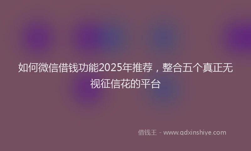 如何微信借钱功能2025年推荐，整合五个真正无视征信花的平台