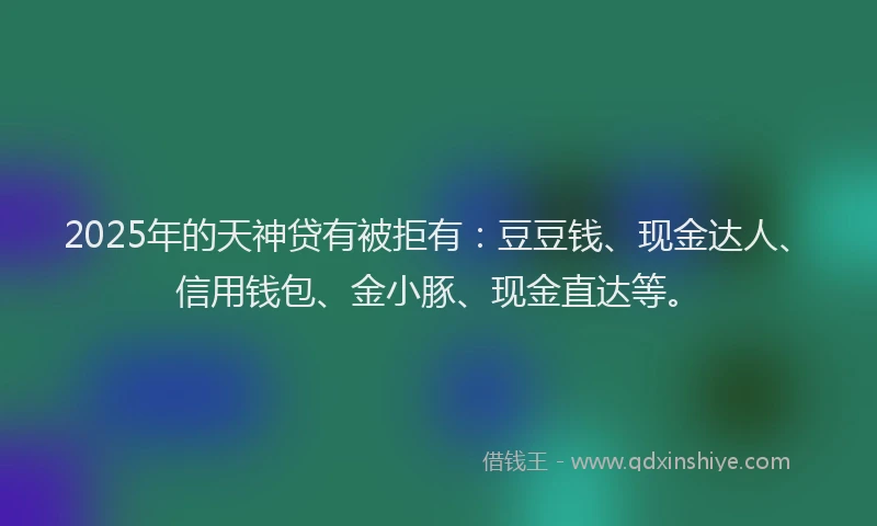 2025年的天神贷有被拒有：豆豆钱、现金达人、信用钱包、金小豚、现金直达等。