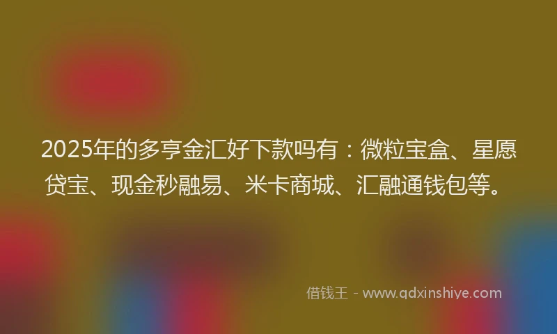 2025年的多亨金汇好下款吗有：微粒宝盒、星愿贷宝、现金秒融易、米卡商城、汇融通钱包等。