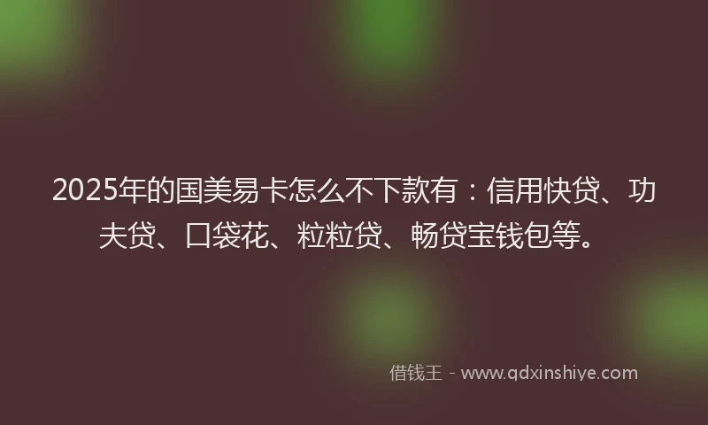 2025年的国美易卡怎么不下款有：信用快贷、功夫贷、口袋花、粒粒贷、畅贷宝钱包等。