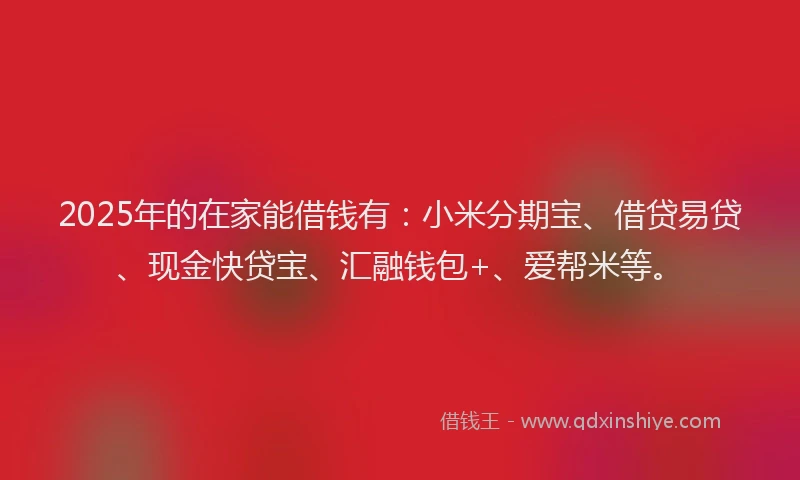 2025年的在家能借钱有：小米分期宝、借贷易贷、现金快贷宝、汇融钱包+、爱帮米等。