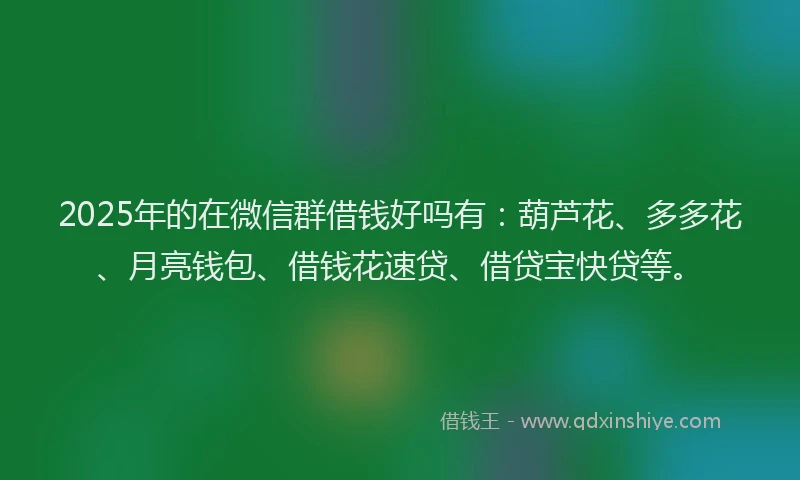 2025年的在微信群借钱好吗有：葫芦花、多多花、月亮钱包、借钱花速贷、借贷宝快贷等。