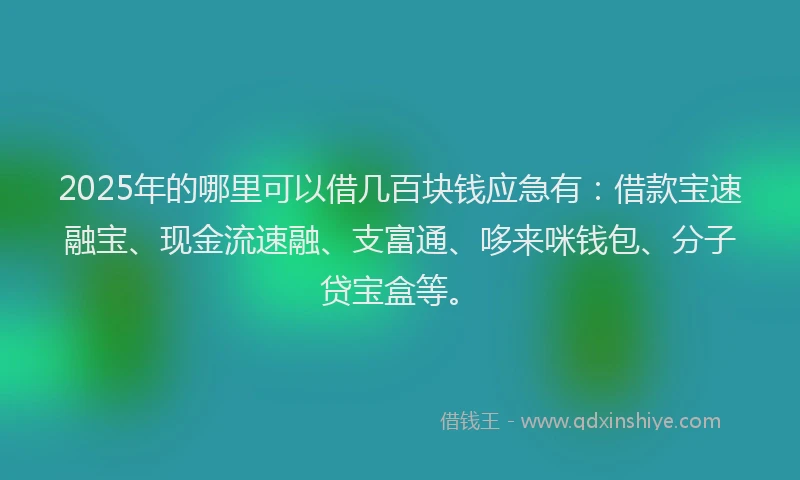 2025年的哪里可以借几百块钱应急有：借款宝速融宝、现金流速融、支富通、哆来咪钱包、分子贷宝盒等。