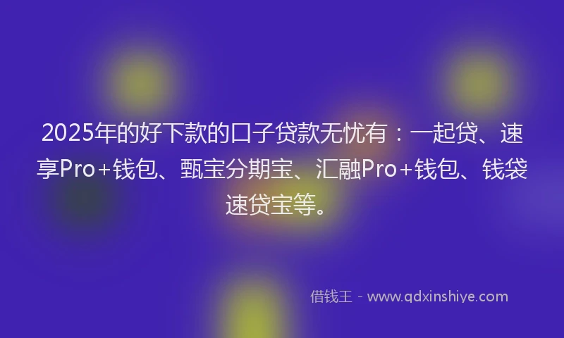 2025年的好下款的口子贷款无忧有：一起贷、速享Pro+钱包、甄宝分期宝、汇融Pro+钱包、钱袋速贷宝等。