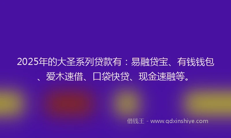 2025年的大圣系列贷款有：易融贷宝、有钱钱包、爱木速借、口袋快贷、现金速融等。