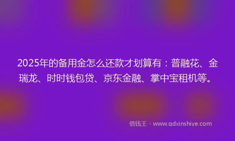 2025年的备用金怎么还款才划算有：普融花、金瑞龙、时时钱包贷、京东金融、掌中宝租机等。