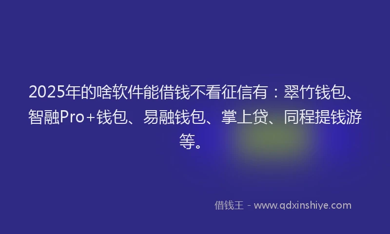 2025年的啥软件能借钱不看征信有：翠竹钱包、智融Pro+钱包、易融钱包、掌上贷、同程提钱游等。