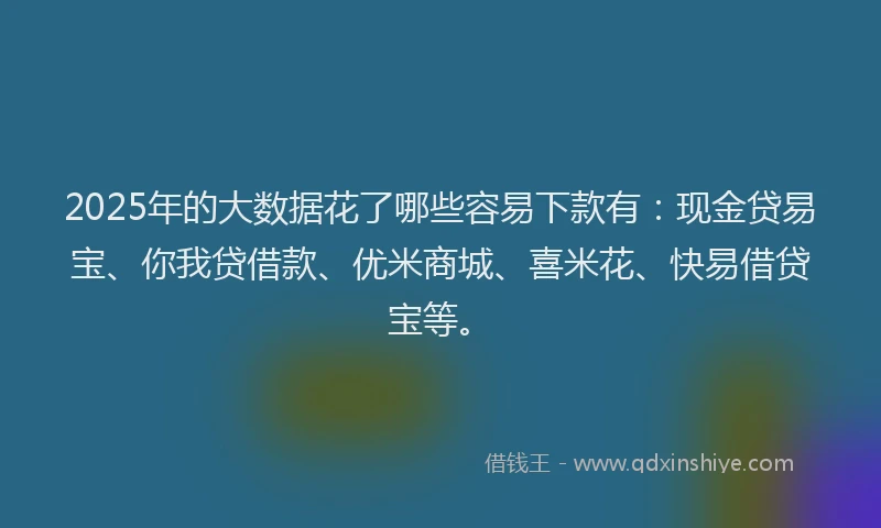 2025年的大数据花了哪些容易下款有：现金贷易宝、你我贷借款、优米商城、喜米花、快易借贷宝等。