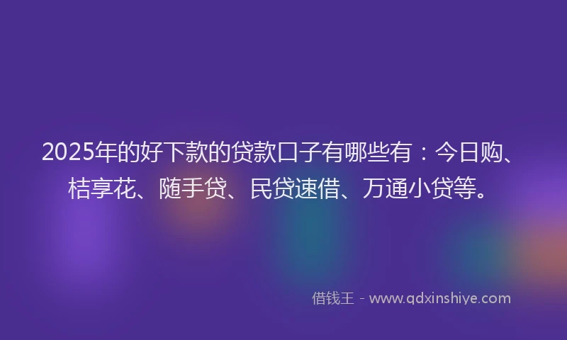 2025年的好下款的贷款口子有哪些有：今日购、桔享花、随手贷、民贷速借、万通小贷等。