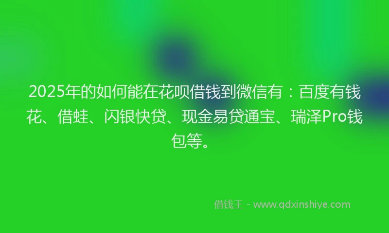 2025年的如何能在花呗借钱到微信有：百度有钱花、借蛙、闪银快贷、现金易贷通宝、瑞泽Pro钱包等。
