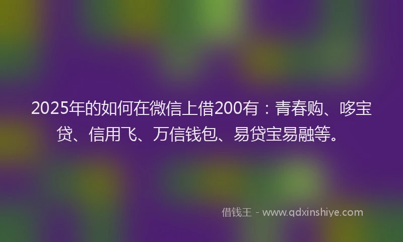 2025年的如何在微信上借200有：青春购、哆宝贷、信用飞、万信钱包、易贷宝易融等。