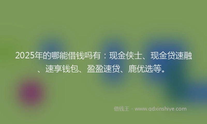 2025年的哪能借钱吗有：现金侠士、现金贷速融、速享钱包、盈盈速贷、鹿优选等。