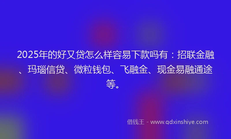 2025年的好又贷怎么样容易下款吗有：招联金融、玛瑙信贷、微粒钱包、飞融金、现金易融通途等。