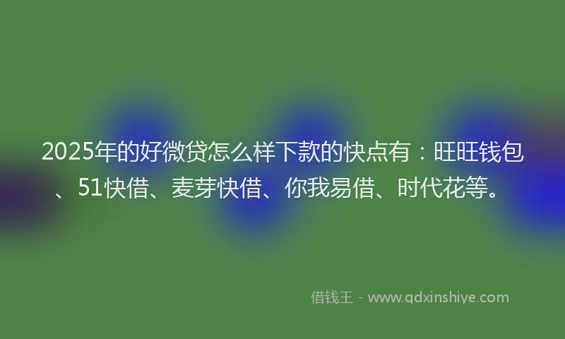 2025年的好微贷怎么样下款的快点有：旺旺钱包、51快借、麦芽快借、你我易借、时代花等。
